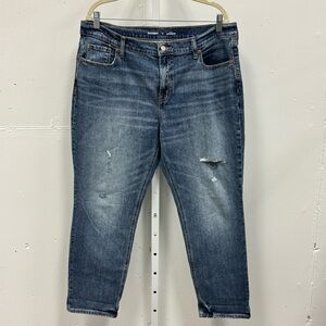 Old Navy Women's Mid Rise Boyfriend Jeans Denim Distressed Stretch Med Wash Sz12